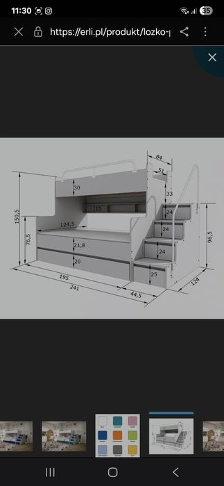 Łóżko piętrowe JSM-3 ze schodami - grafit
