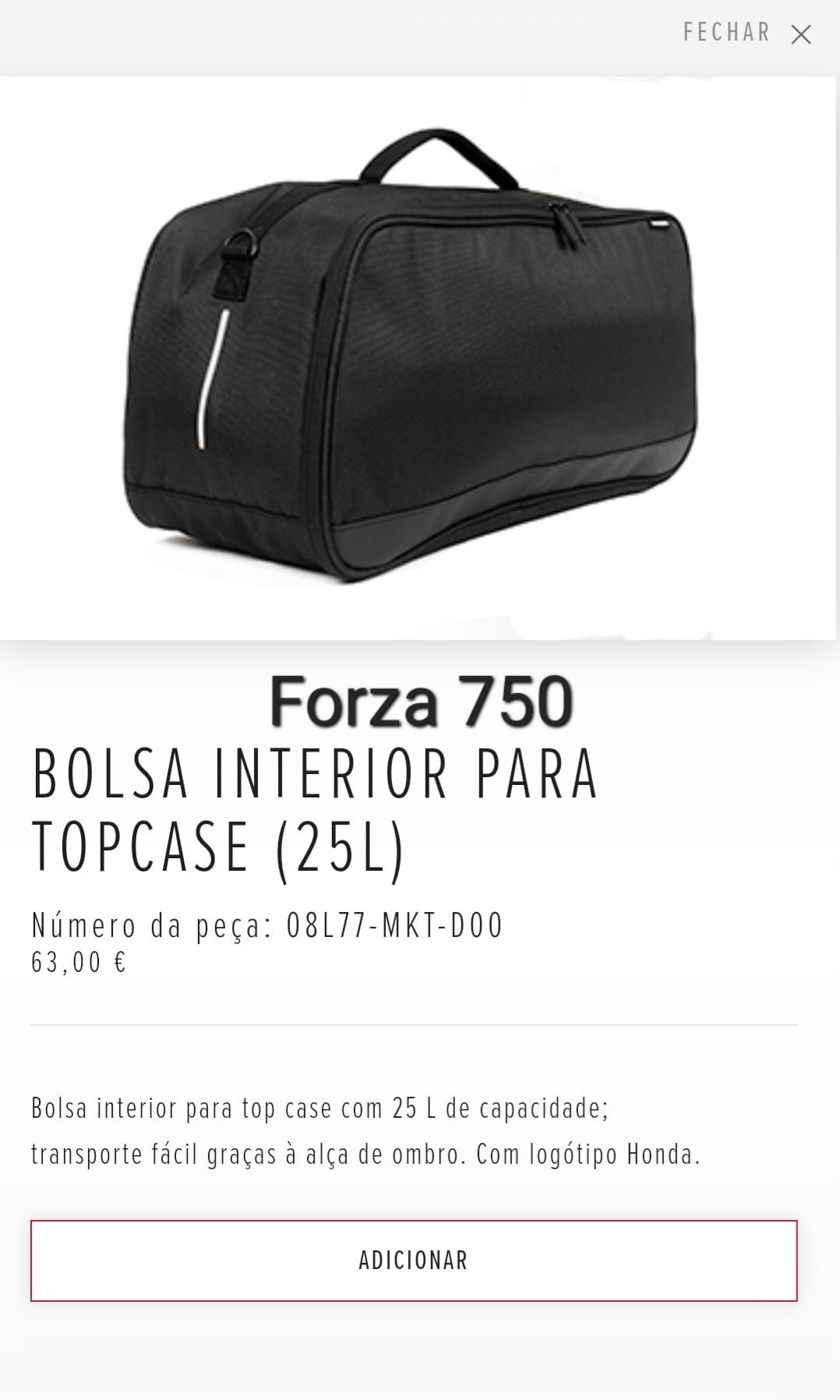 Forza 750 Sacos interiores da Honda