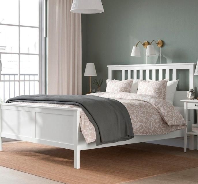 Łóżko ikea hemnes drewniane biała bejca 140x200 2 stelaże 2 szuflady