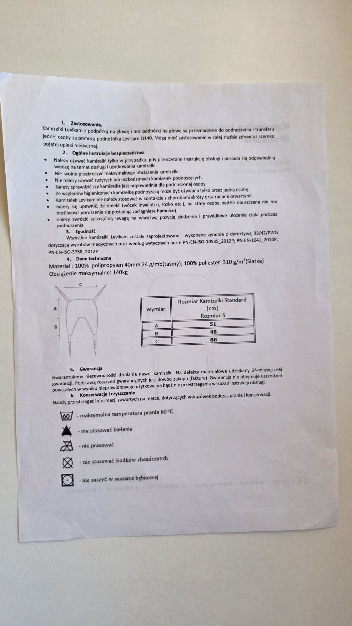 Kamizelka podnosząca, nosidło do podnośnika, dla pacjenta Levikam S