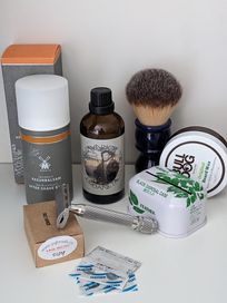 Tradycyjne golenie yaqi telstar, razorock barber pole, yaqi plissoft