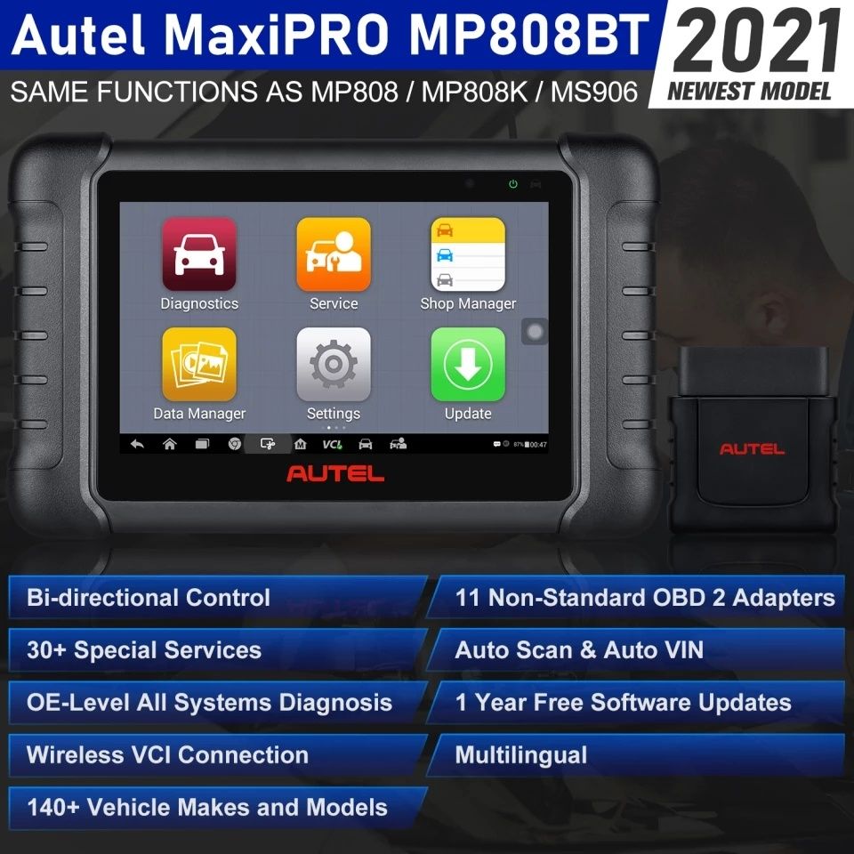 Nova Autel Maxipro MP808BT +Kit de cabos. diagnóstico auto 2022