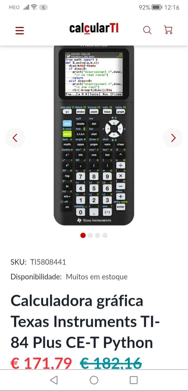 Maquina de calcular gráfica TI-84 Plus CE-T