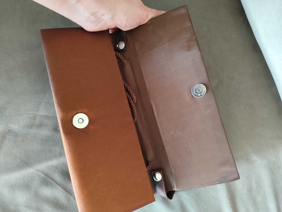 Torebka wizytowa kopertówka mała vintage brązowa koraliki