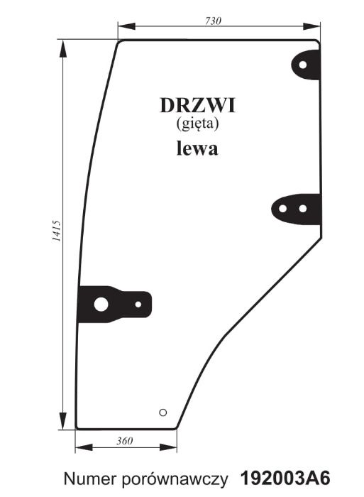 Szyba drzwi lewe Case MX 100 C, MX 80 C, MX 90 C, 100C, 80C, ACX203I