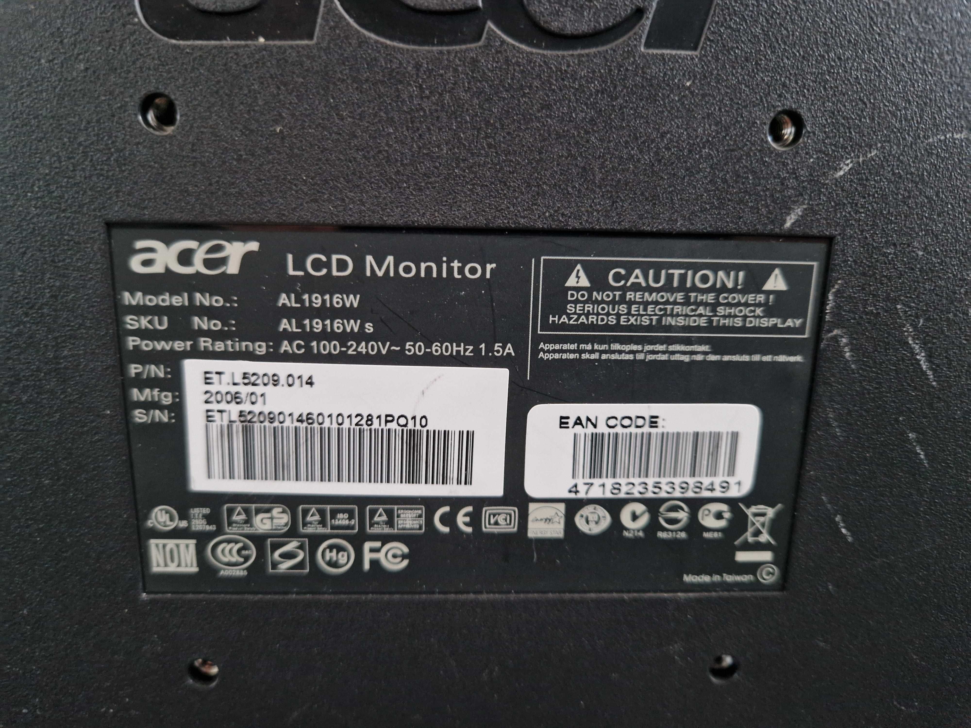 Monitor Acer 19" LCD model AL1916W