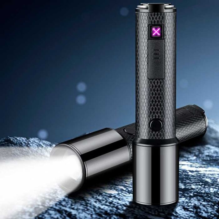 Зажигалка usb 2-ух дуговая + power bank + фонарик. 3в1. Цвет: черный