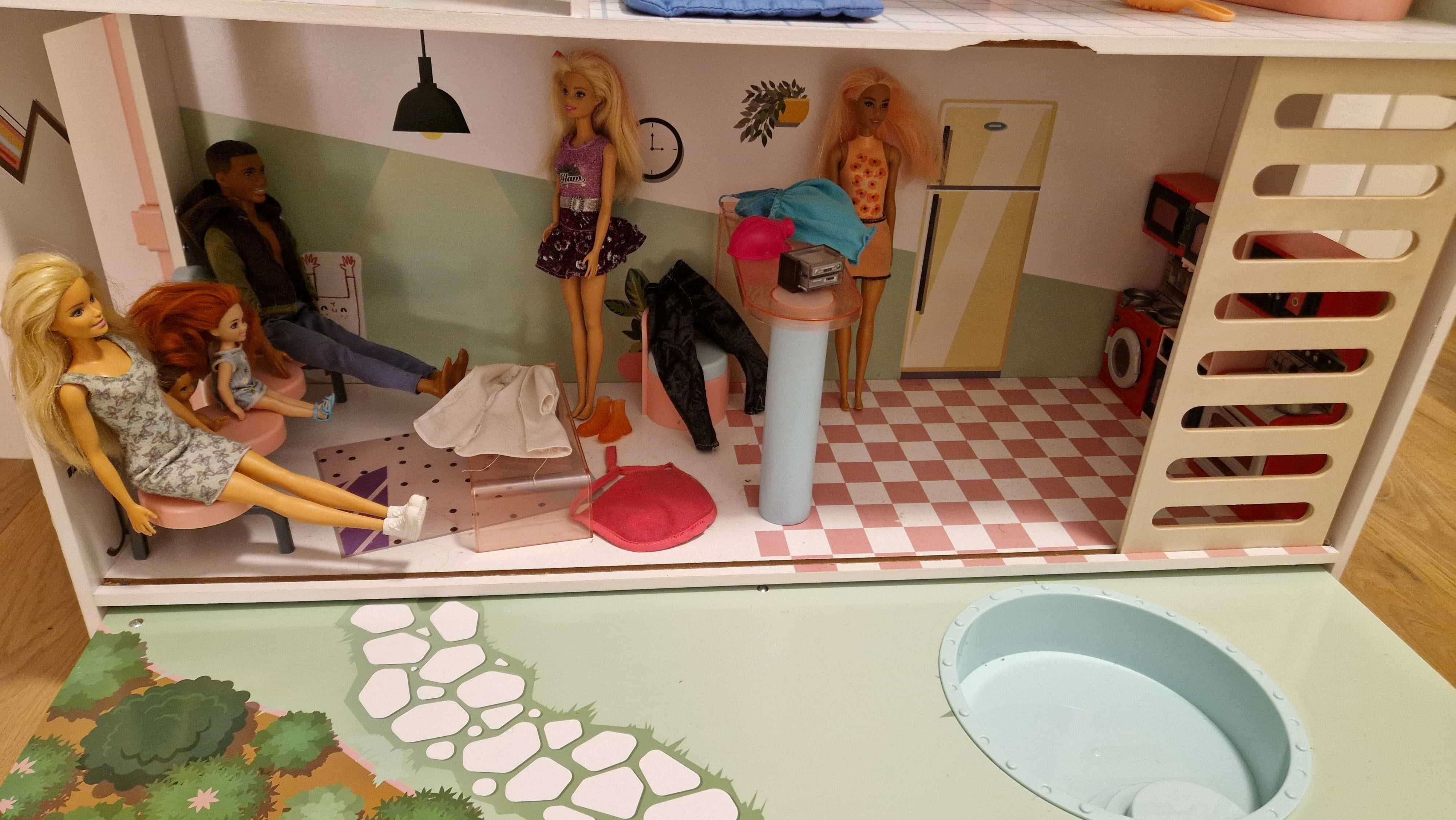 Domek dla lalek duży + foodtruck Barbie + lalki Barbie oryginalne