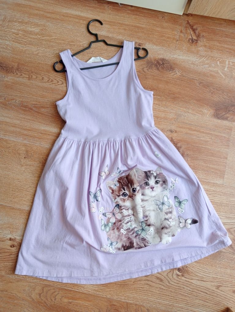 Dżersejowa sukienka H&M kotki r 134/140