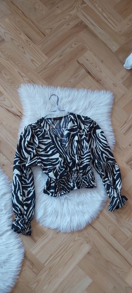 Bluzka krótka koszula zebra chicaca bufki