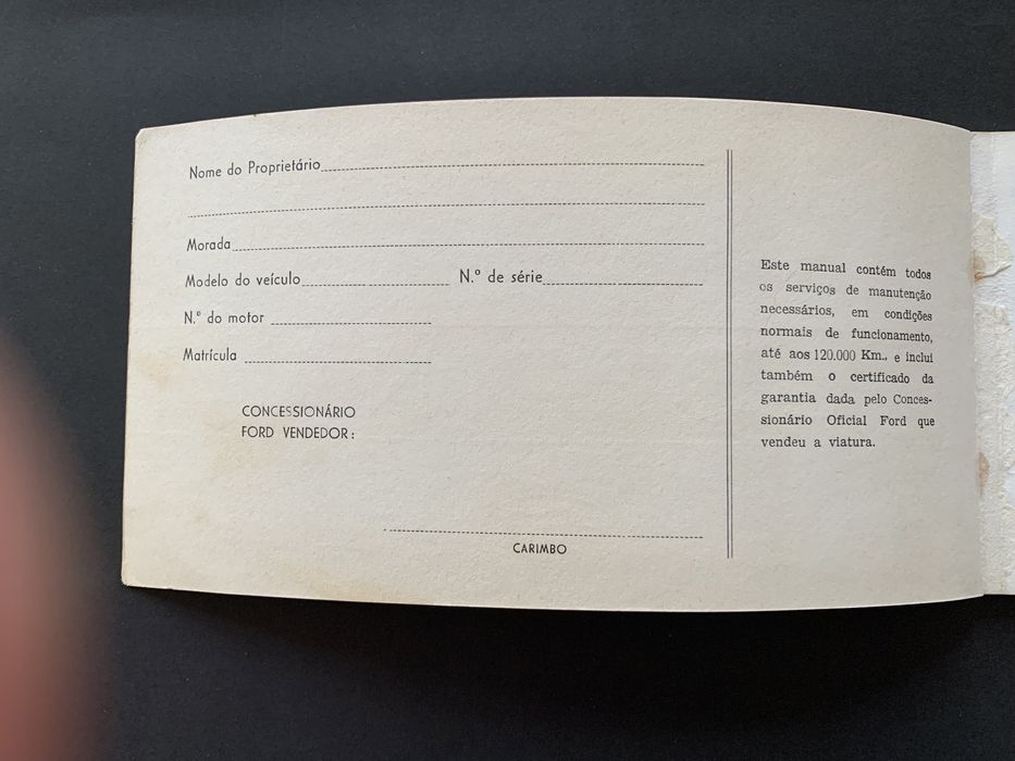 Manual de nanutenção e garantia Ford Cortina