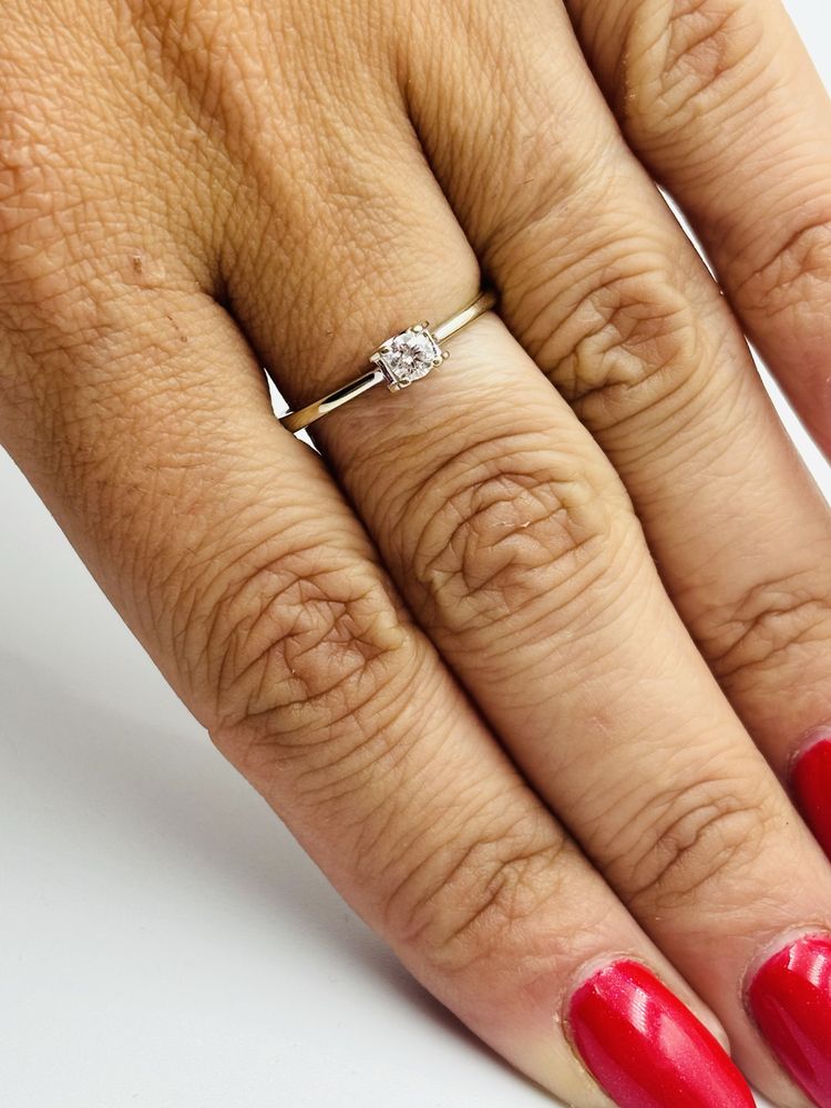 Pierścionek Złoty z Brylantem 0.13ct 585/14k 1.41g roz13 Certyfikat
