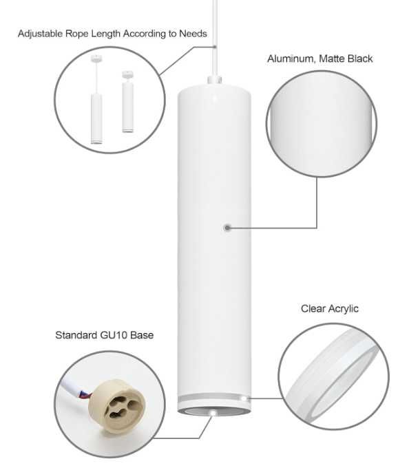 lampa wisząca cylindryczna kolor biały (2 sztuki)