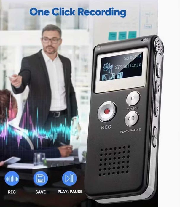 Mini Gravador com Ecrã & Reprodução de Som Externo