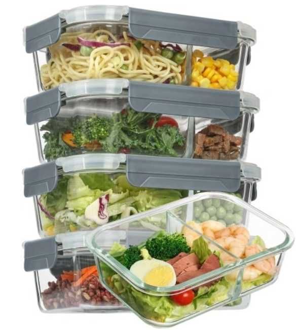 Szklane pojemniki z pokrywką 5 sztuk, 935ml lunchbox 2 przegródki