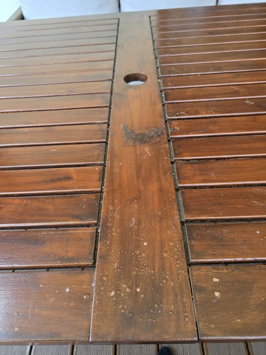 Stół ogrodowy 150 x 90, drewniany blat, nogi aluminium