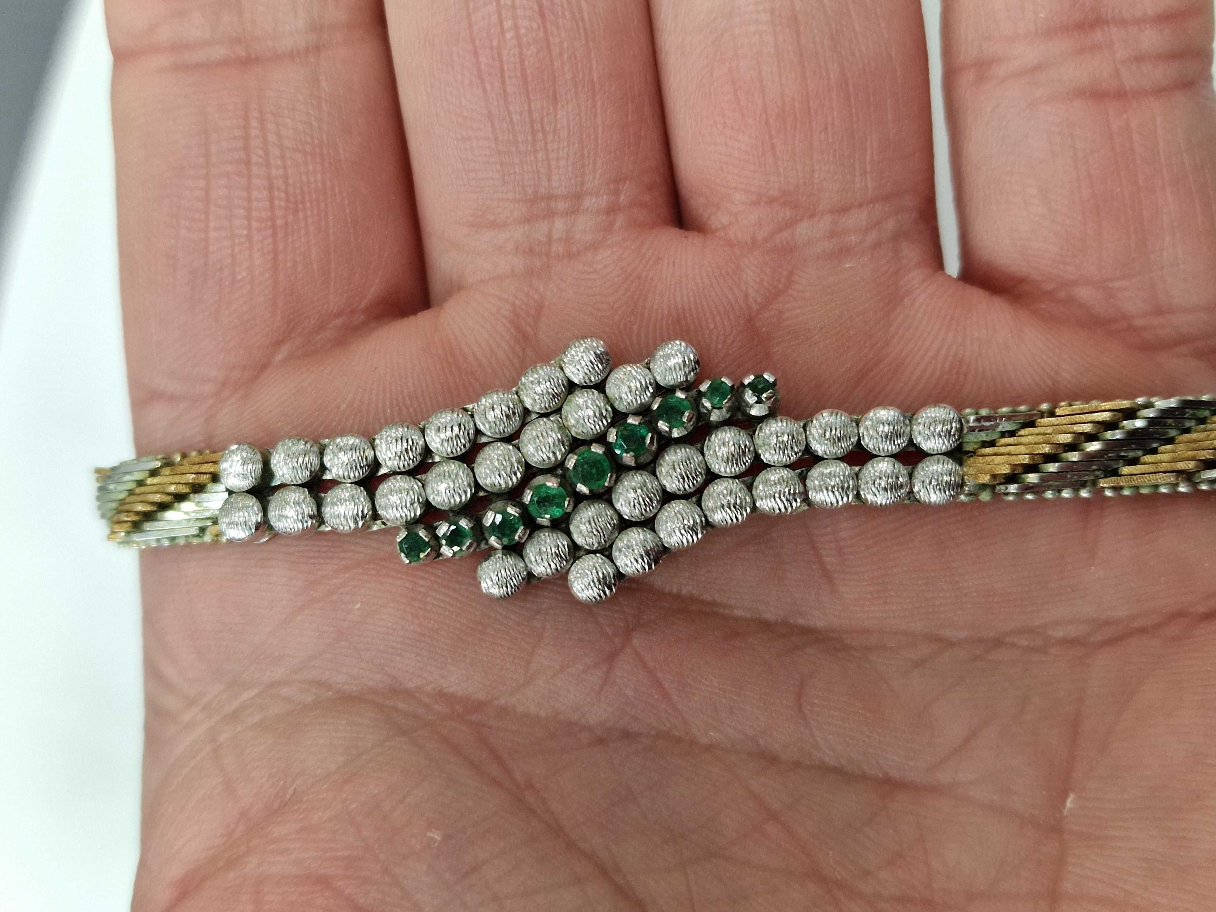 Złota bransoletka damska/ 585/ 26.69 gram/ 18cm/ 9x szmaragd