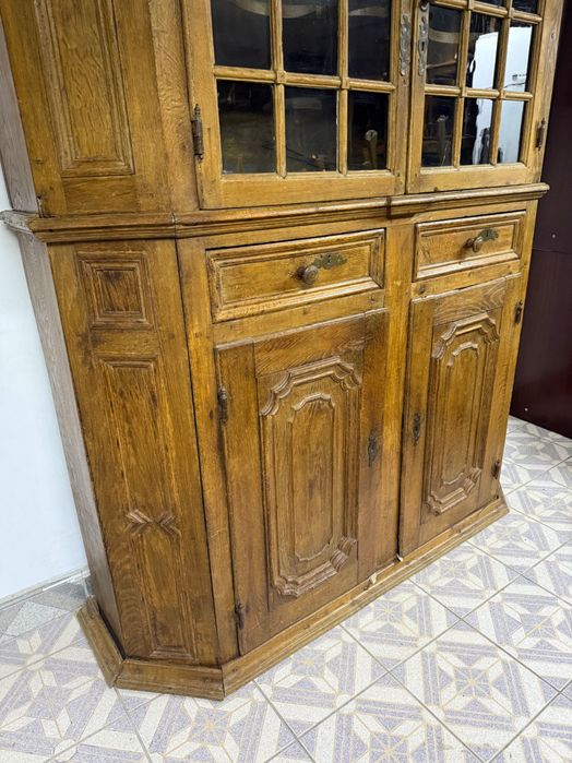 Kredens dębowy – antyk, masywny, przeszklony DOWÓZ DO DOMU