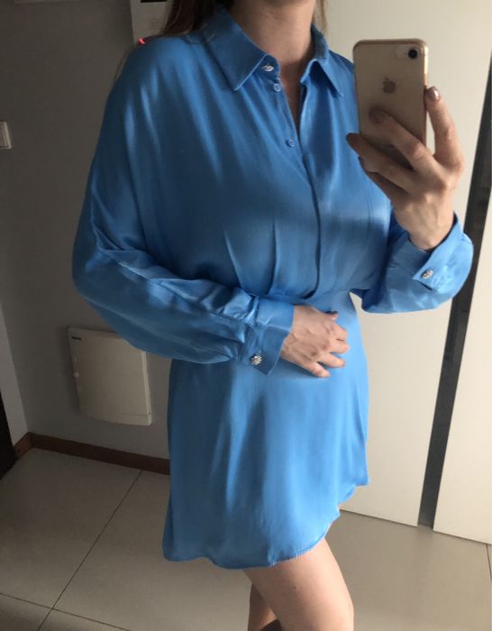 Niebieska taliowana sukienka mini ZARA rozm. M