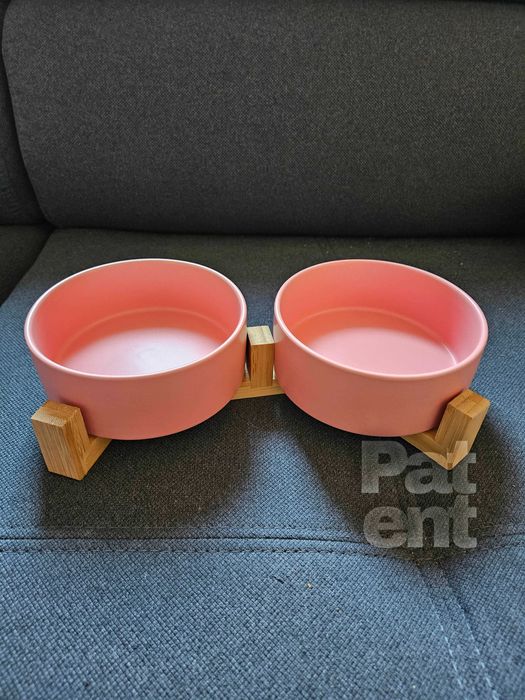 Miski ceramiczne dla psa kota zestaw 2 sztuki x 400 ml różowe