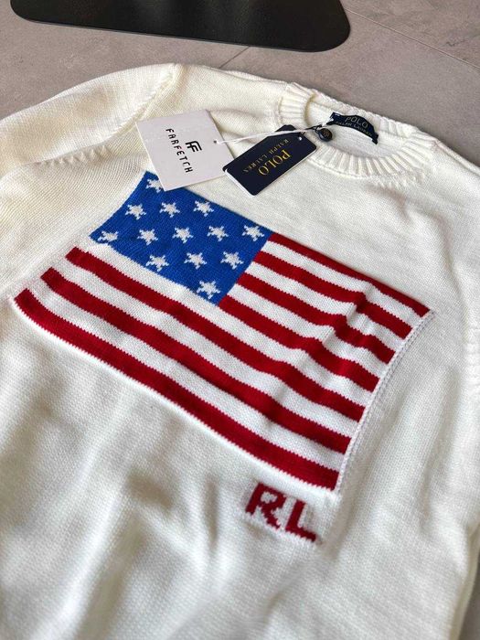 Чоловічий Светр вʼязаний кофта  Polo  Ralph Lauren White прапор  USA