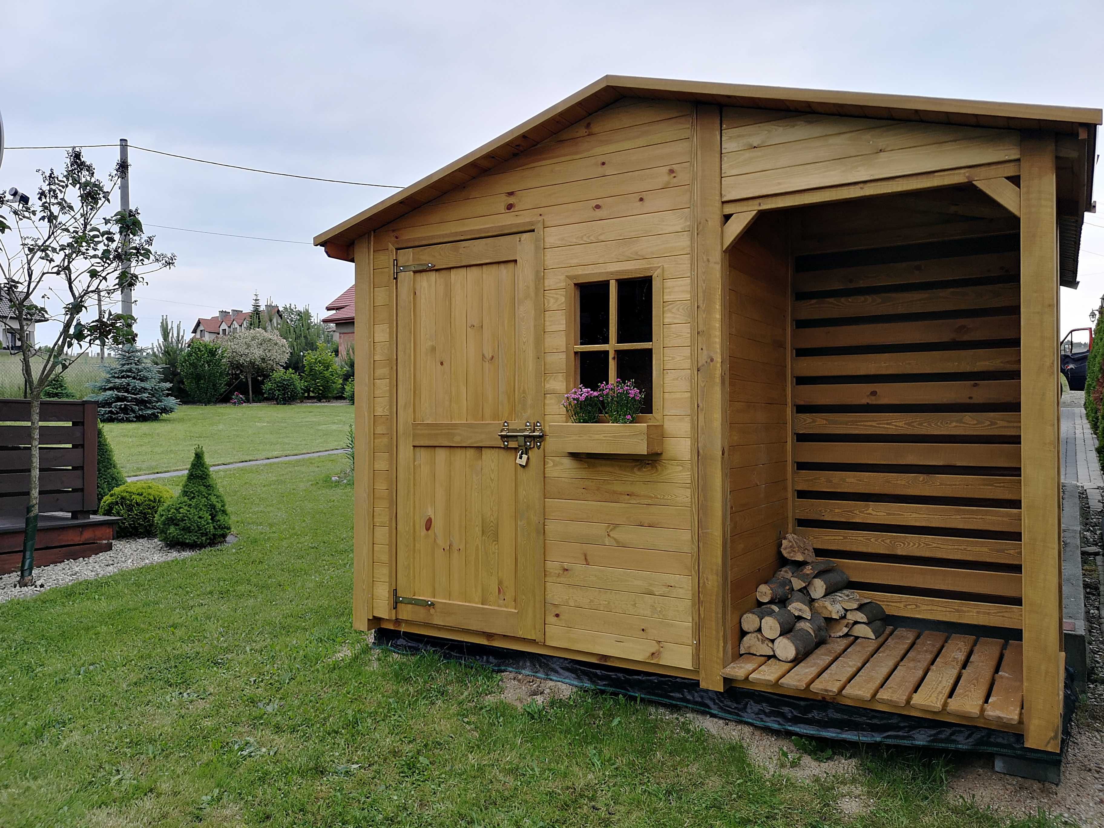 Domek narzędziowy 2 x 1,1m + drewutnia 1,14 x 1,1m z dachem prostym