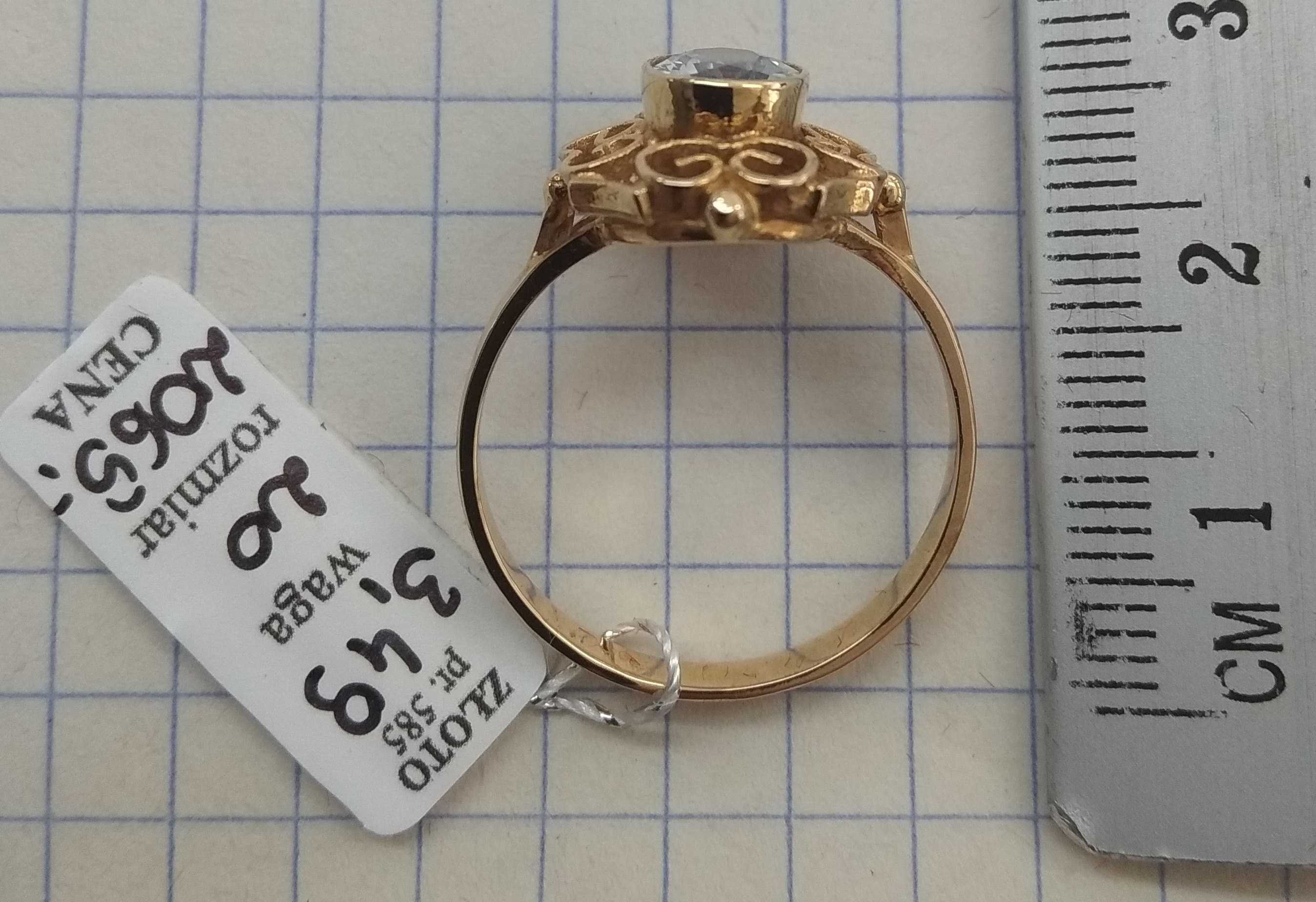 Pierścionek Styl Vintage Topaz Złoto 585 14 karat NOWE R.20
