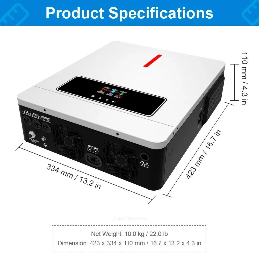 Гибридный инвертор Daxtromn AGH-6.2KW PRO, 48 В wifi + BMS