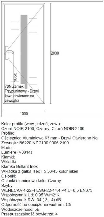 Drzwi zewnętrzne VETREX Premium – nowe, kolor Noir, lustro weneckie