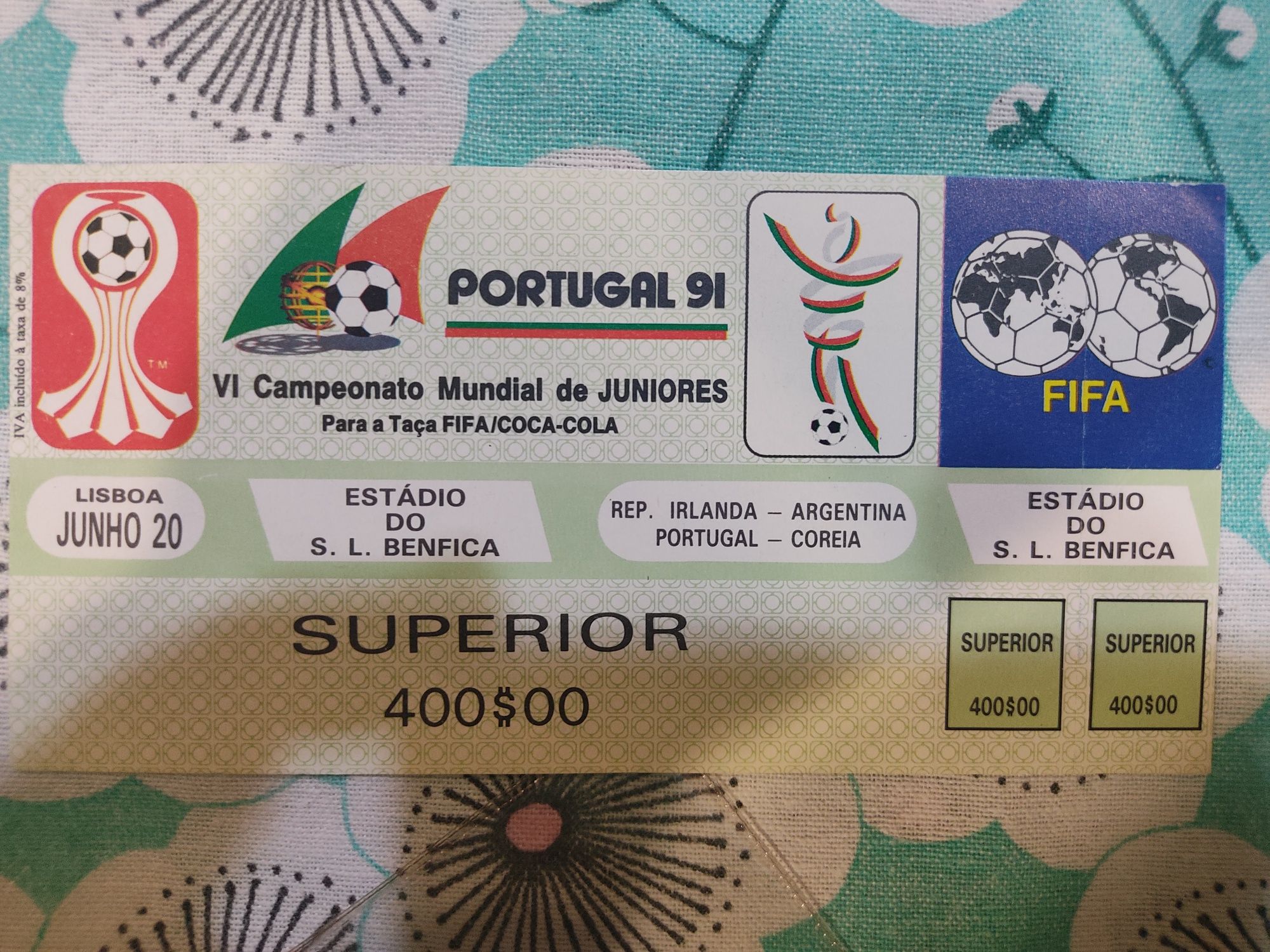 6 bilhetes para o Mundial 1991 sub 21