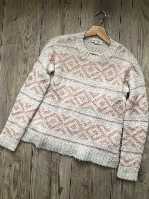 Sweter sweterek New Look biały pudrowy róż 36 S