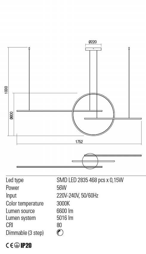 Candeeiro de suspensão led design linhas minimalistas