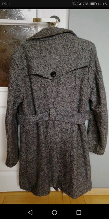 Szary klasyczny wełniany płaszcz damski XL