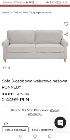 Sofa beżowa 2-osobowa, 3-osobowa, nowe oryginalnie zapakowane