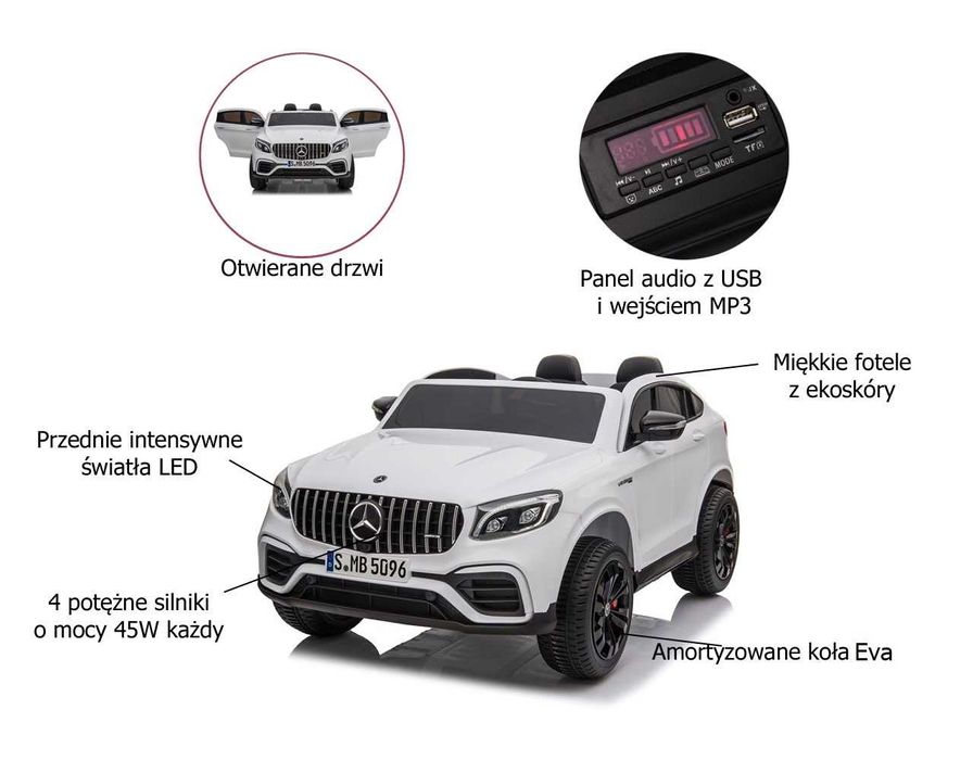 Duży dwumiejscowy Mercedes GLC63S XXL MP3 Czarny