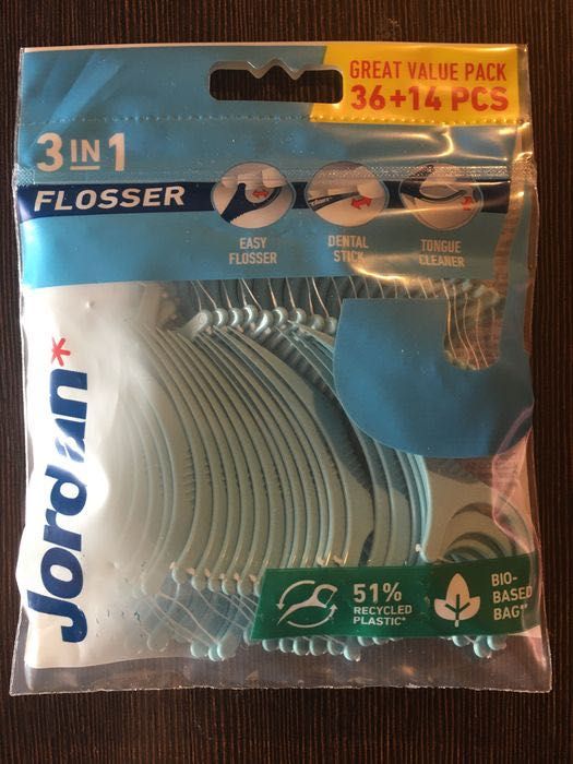 Jordan Flosser 3 in 1 (50 sztuk) Nić + wykałaczka + czyścik do języka