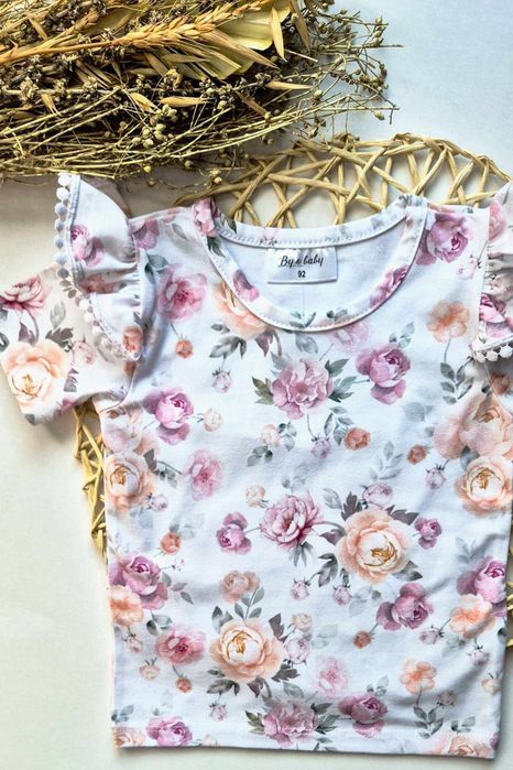Wyprzedaż!By o baby bluzka w pastelowe kwiaty peonie 92 cm