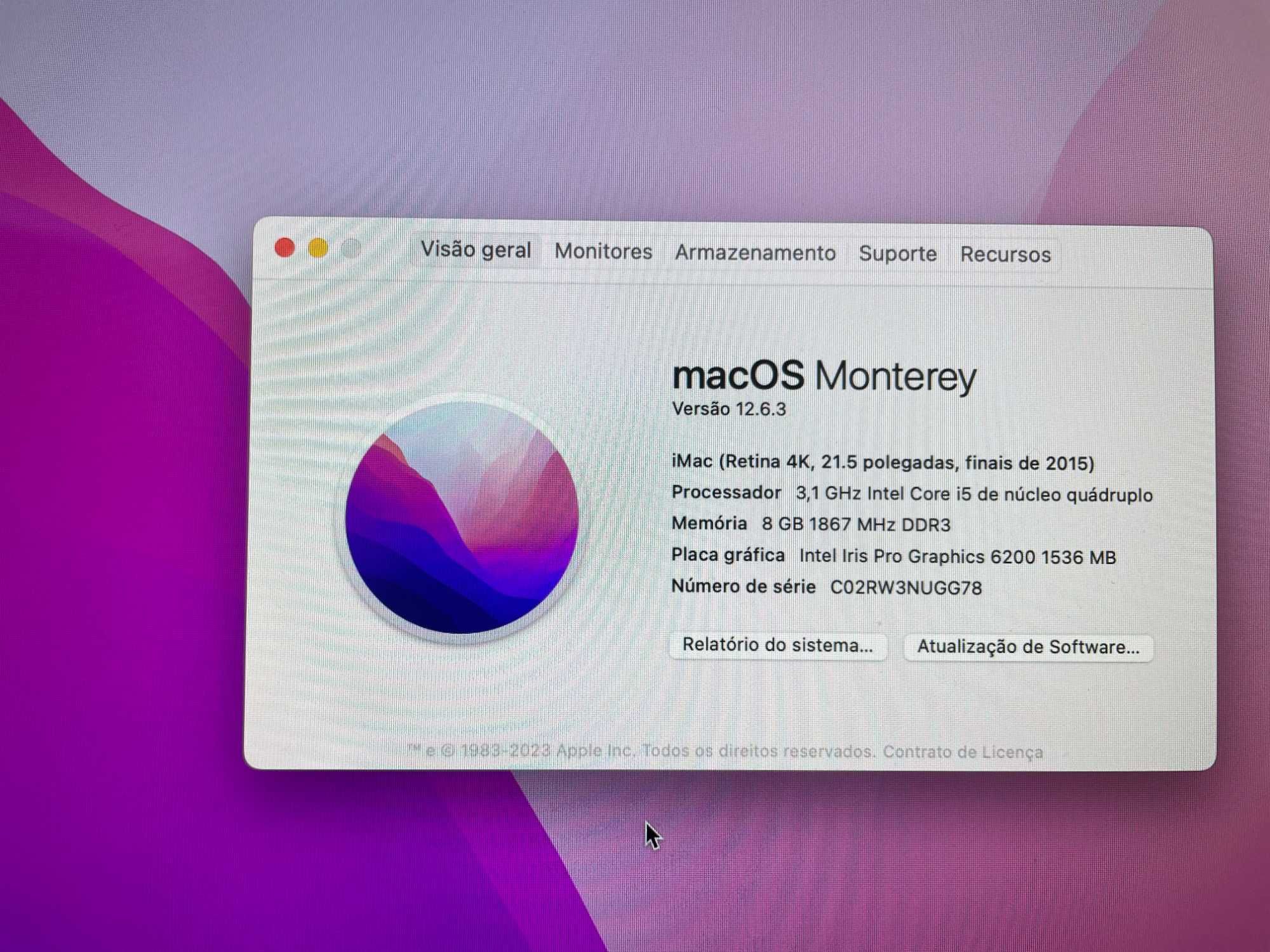 iMac de 21,5 polegadas com ecrã Retina 4K e disco SSD