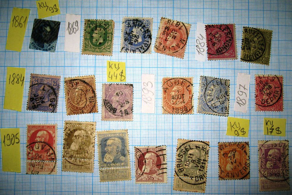 Великий набір старих поштових марок Бельгії. Марки 411 штук