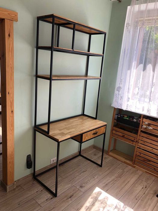 Toaletka Biurko LOFT z regałem dębowy blat