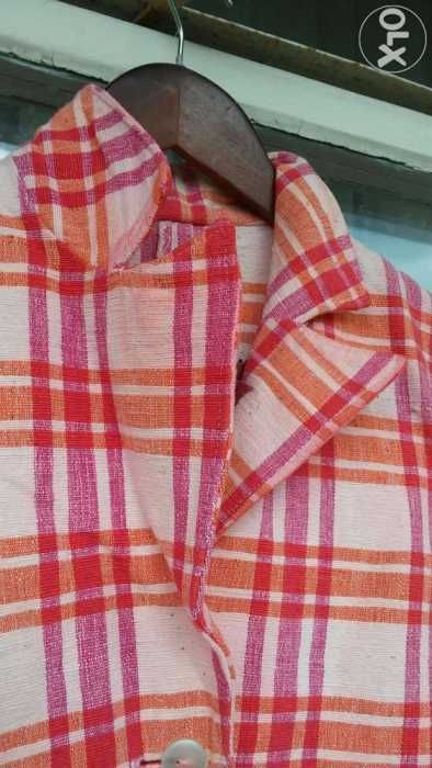 żakiet marynarka w kratkę Krata czerwień pomarańcz real vintage