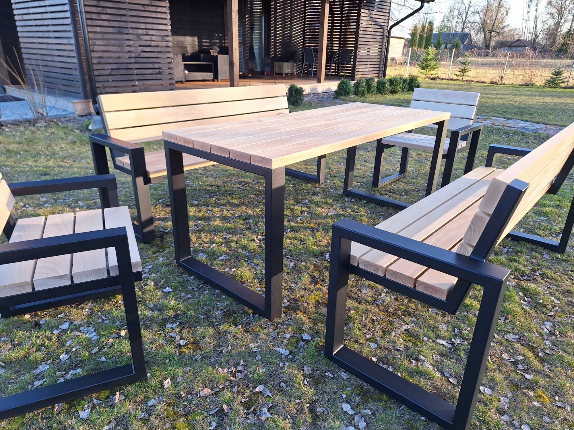 LOFTOWY Zestaw Ogrodowy Loft Metalowe Nogi Solidny Profil Deski BUK