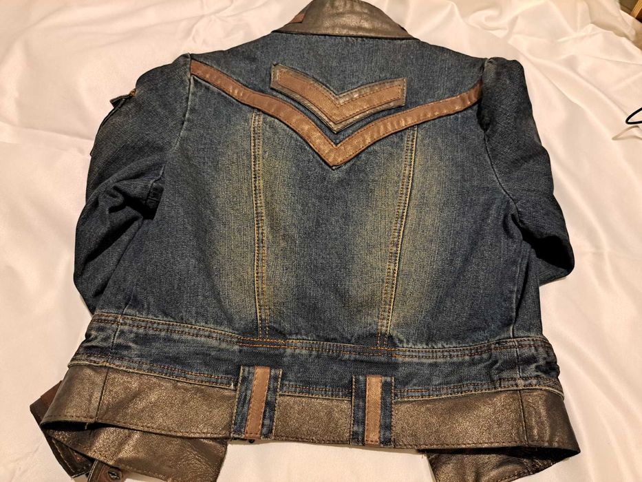 Blusão de ganga e pele genuína