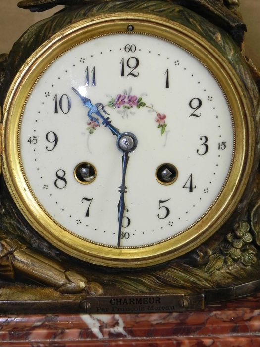 Zegar kominkowy figuralny, sygnowany antyk, L.&F. Moreau