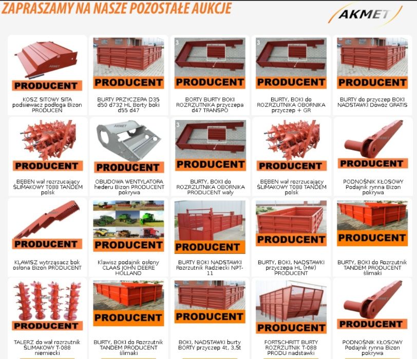 Borty burty boki ROZRZUTNIK PRODUCENT transport zawiasy przyczepa 4m