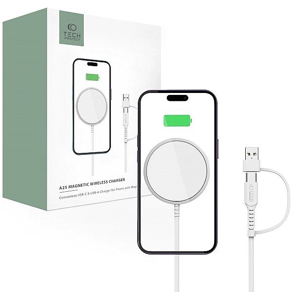 Ładowarka Tech-Protect Qi15w-a25 indukcyjna MagSafe 15w z kablem Usb-a