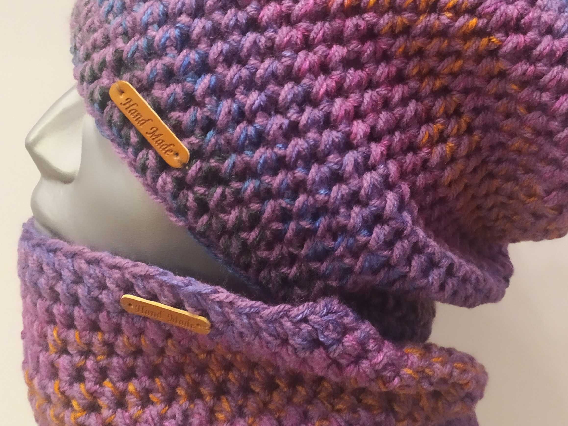Czapka handmade beanie smerfetka krasnal róż fiolet
