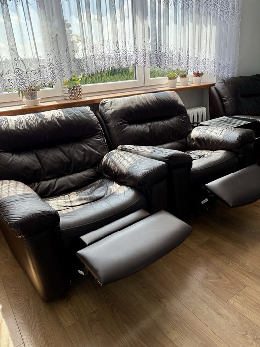 Zestaw wypoczynkowy skórzany – kanapa + 2 fotele (relax)