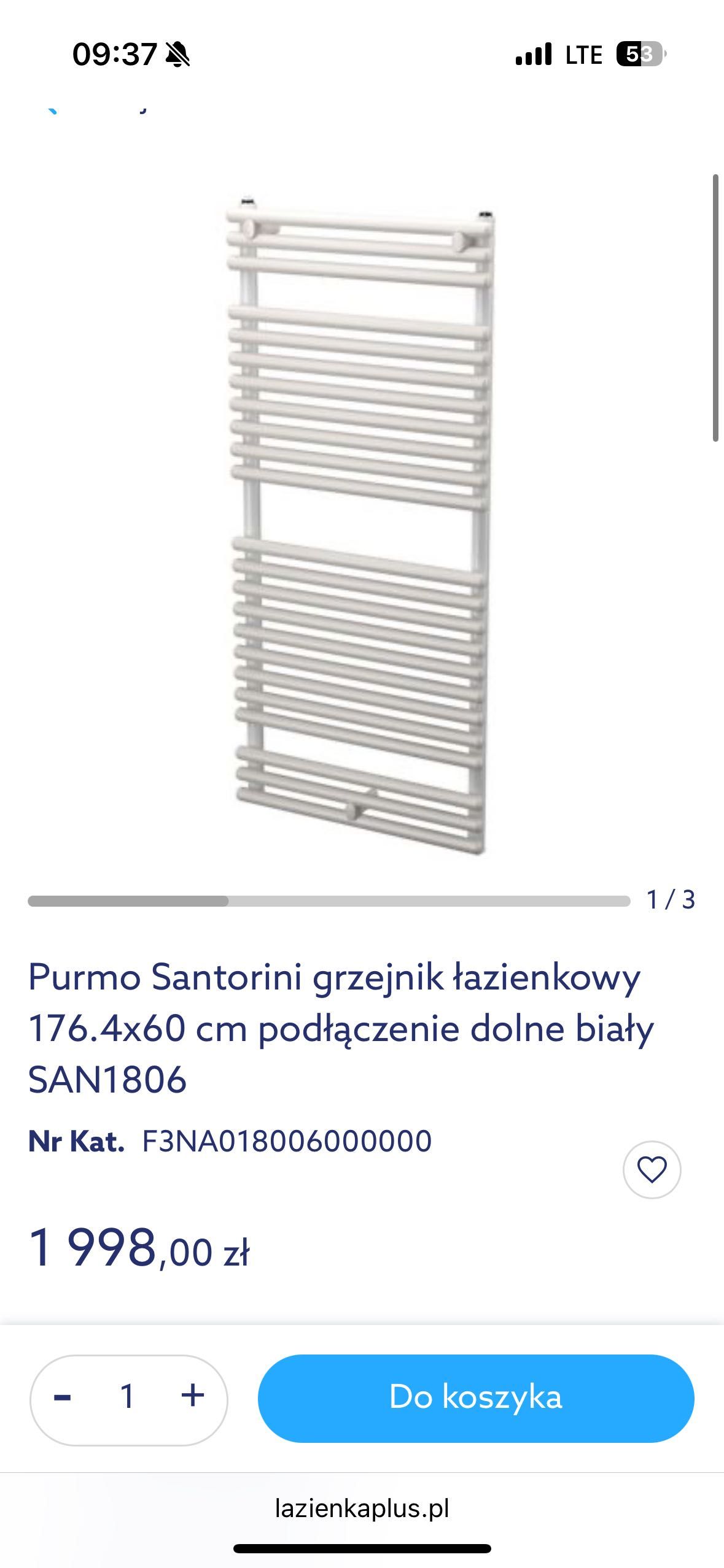 Grzejnik łazienkowy Santorini Purmo 180x60 cm