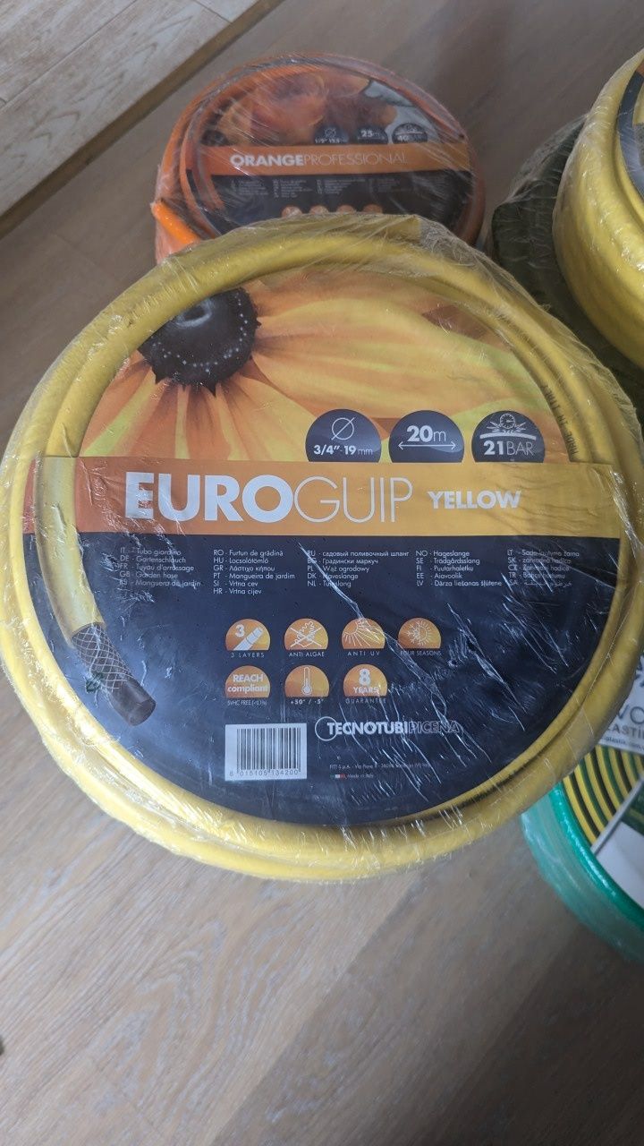 Шланг для полива 20 м,Италия.Euro Guip Yellow  1/2 и 3/4 дюйма,